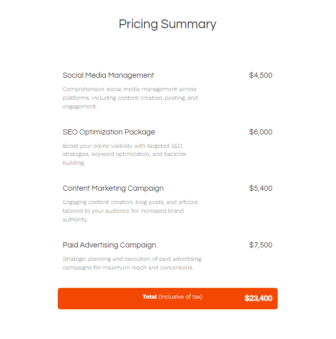Pricing slide example