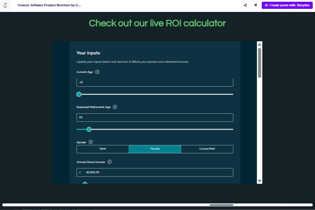 Brochure ROI calculator example