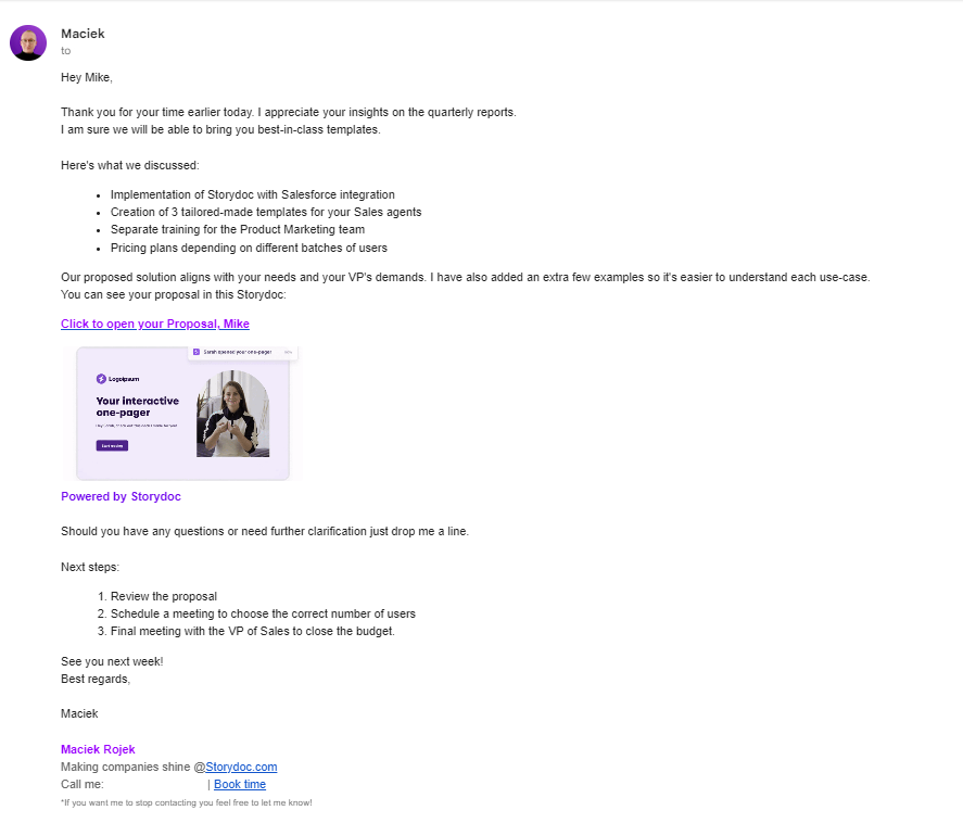 Email proposa example