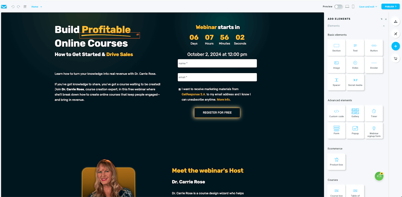 GetResponse landing page builder