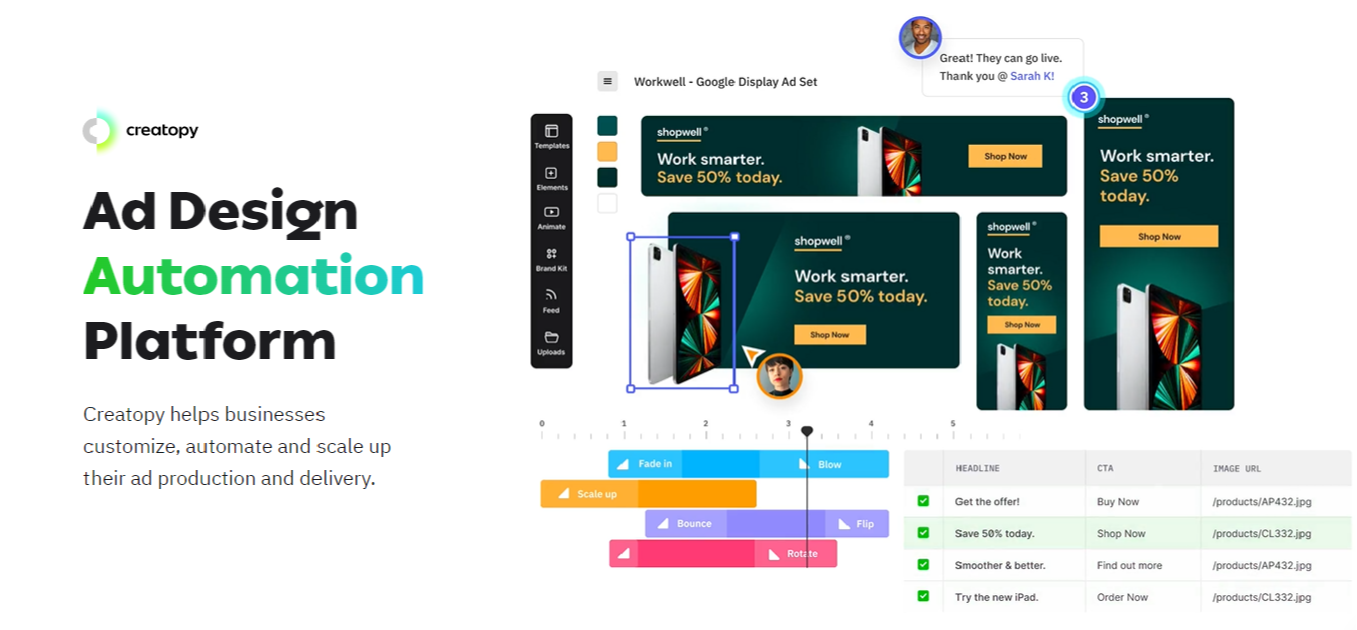 Advertising vs. Sales Collateral - Creatopy interface