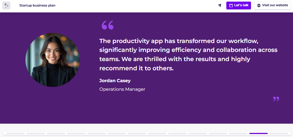 Business plan one-pager social proof slide example