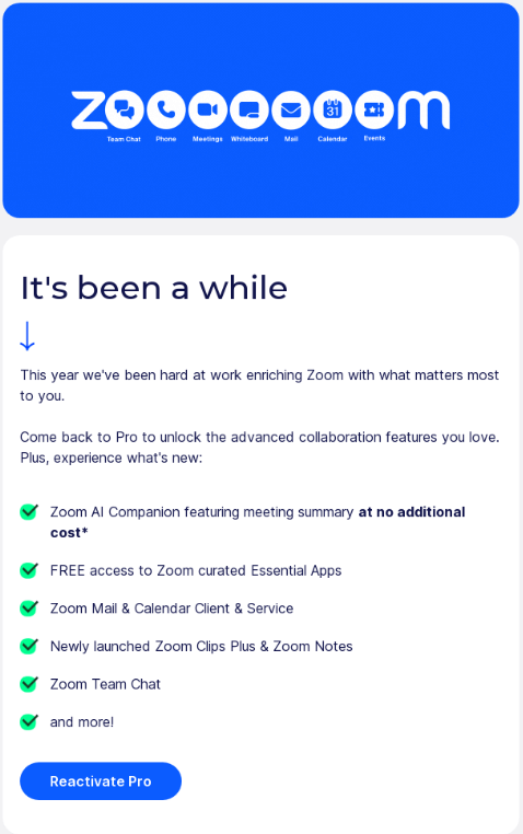 Re-engagement email - Zoom