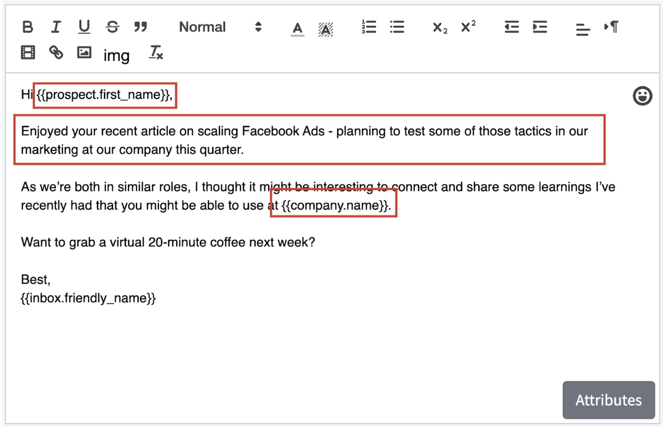 Example sheet with personalised prospect information: 