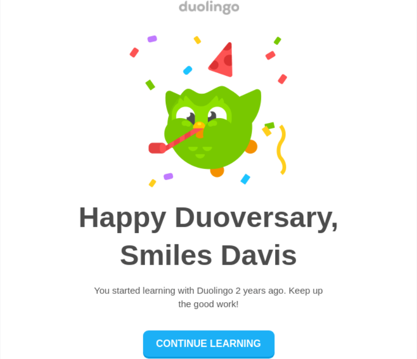 Anniversary email - Duolingo