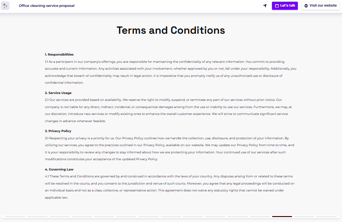 Sales proposal terms and conditions slide example