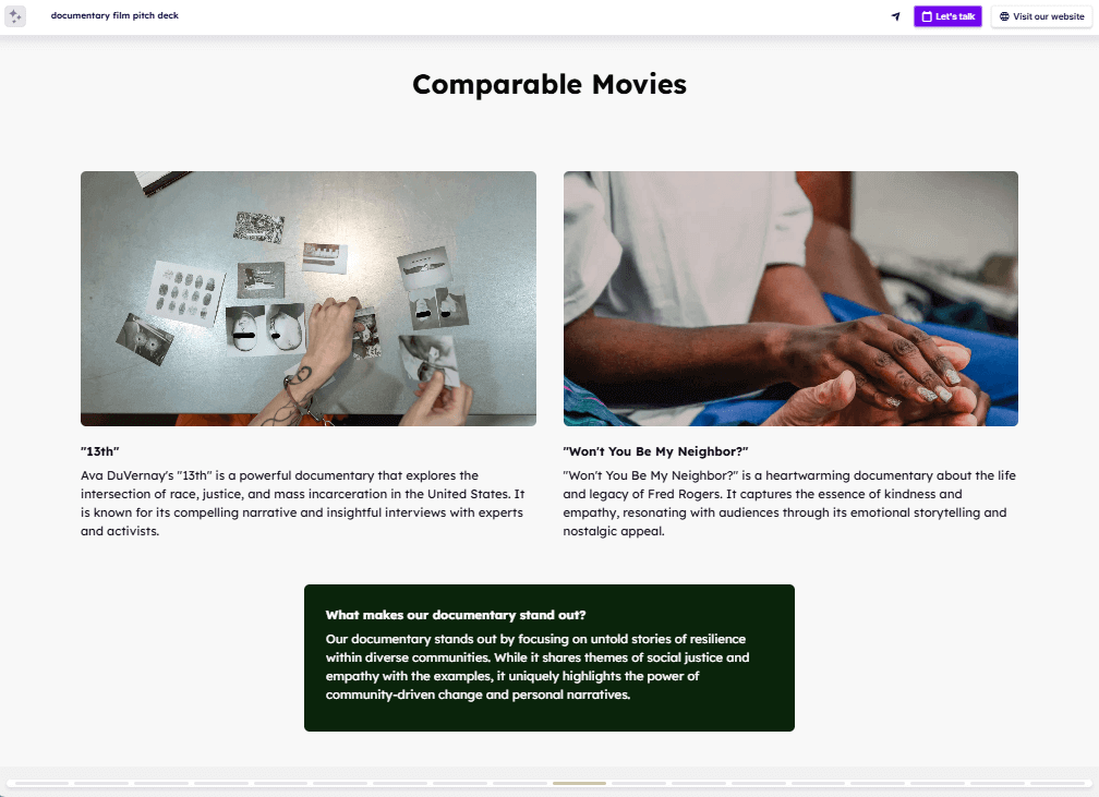 Film proposal comparable movies slide example