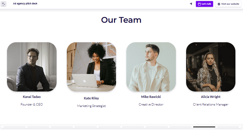 Marketing deck team slide example