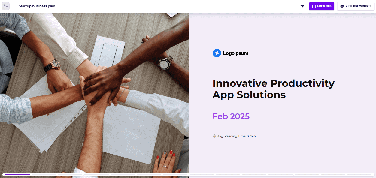 Business plan one-pager title slide example