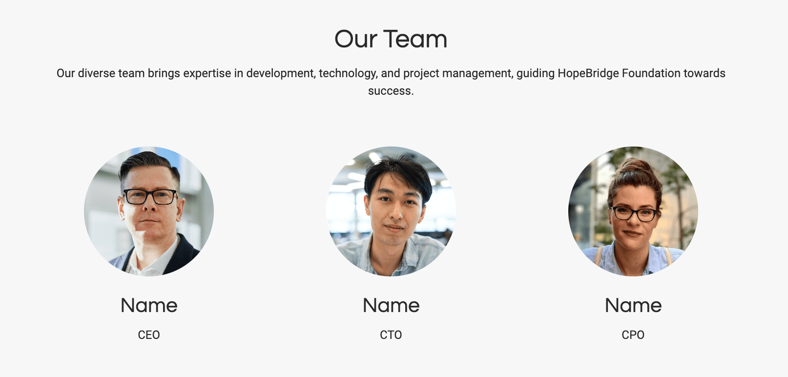 Nonprofit pitch deck team slide example