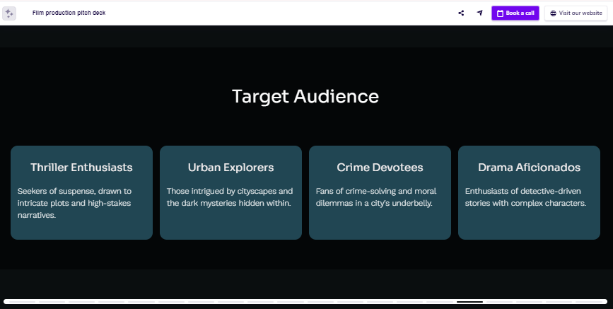 Film production pitch deck target audience slide example