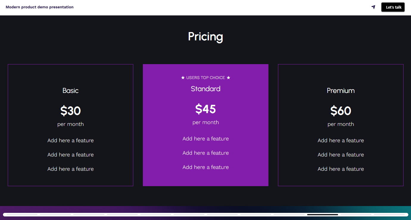 Product demo presentation pricing slide example