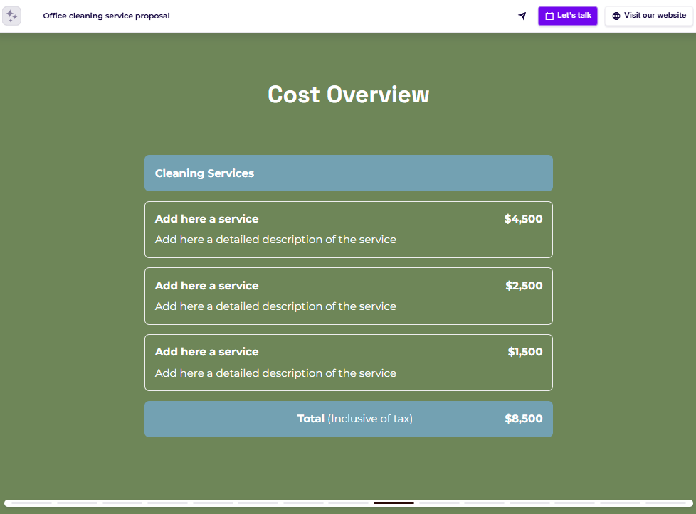 Sales proposal pricing slide example