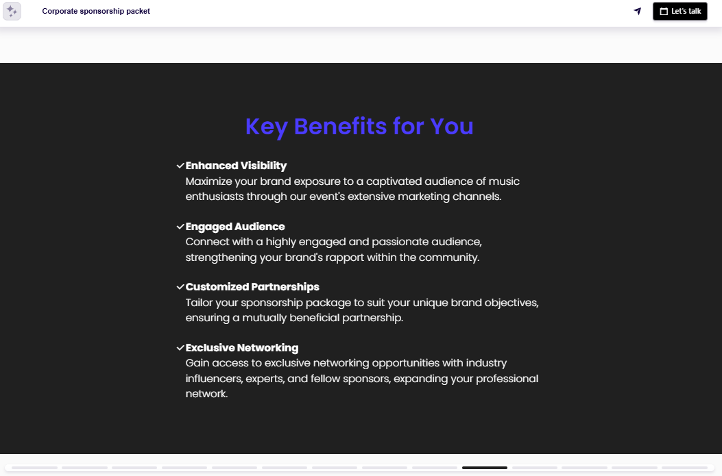 Event sponsorship package key benefits slide example