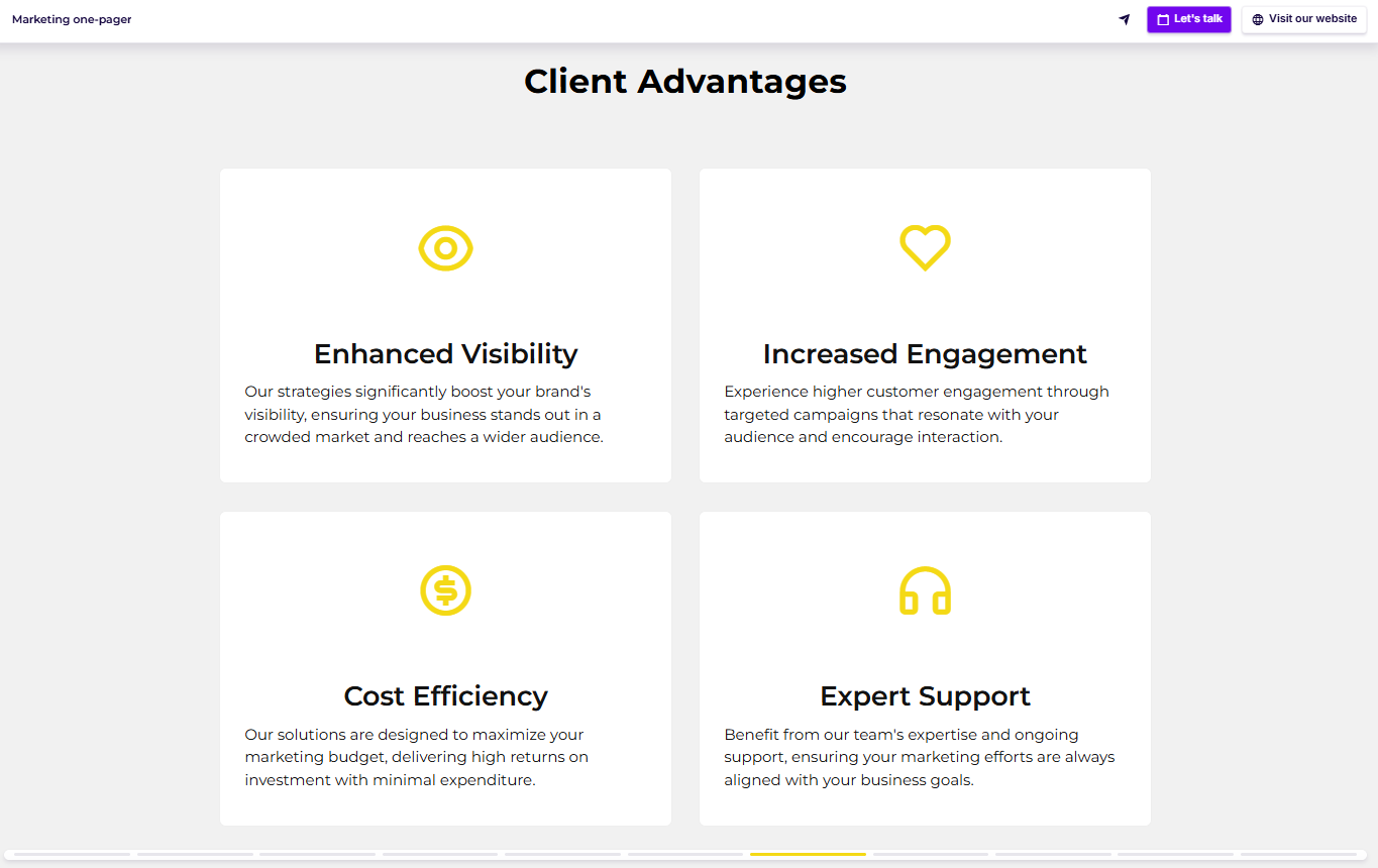 Marketing one-pager benefits slide example