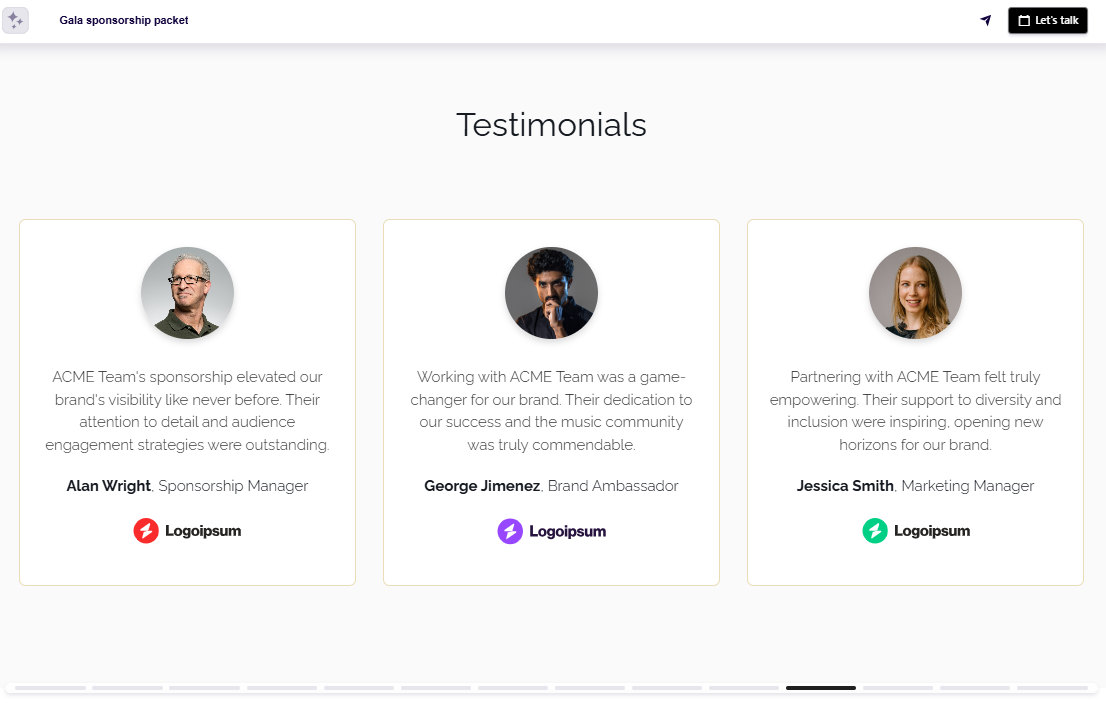 Nonprofit sponsorship packet testimonials slide example