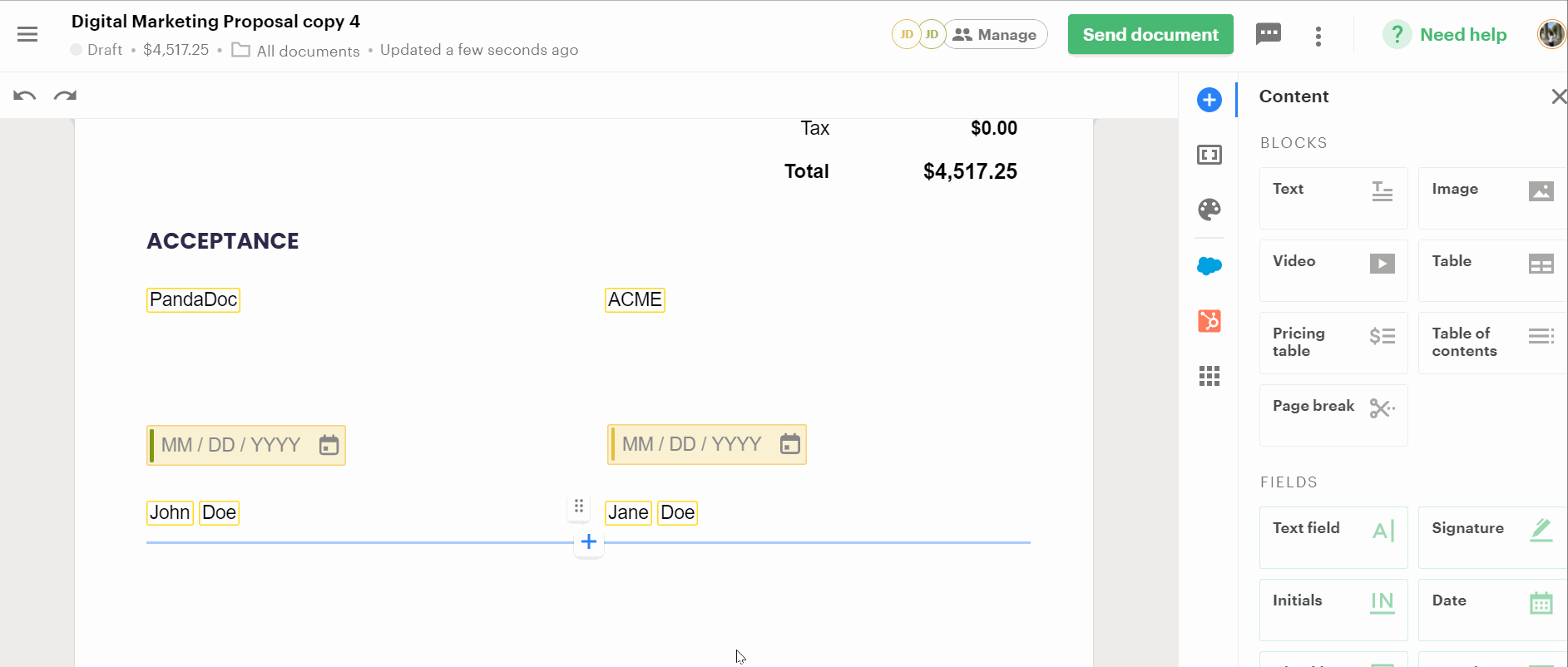 PandaDoc proposal software