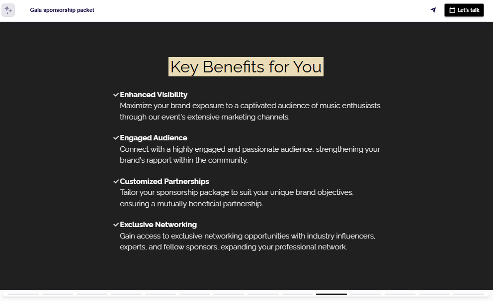 Nonprofit sponsorship packet key benefits slide example