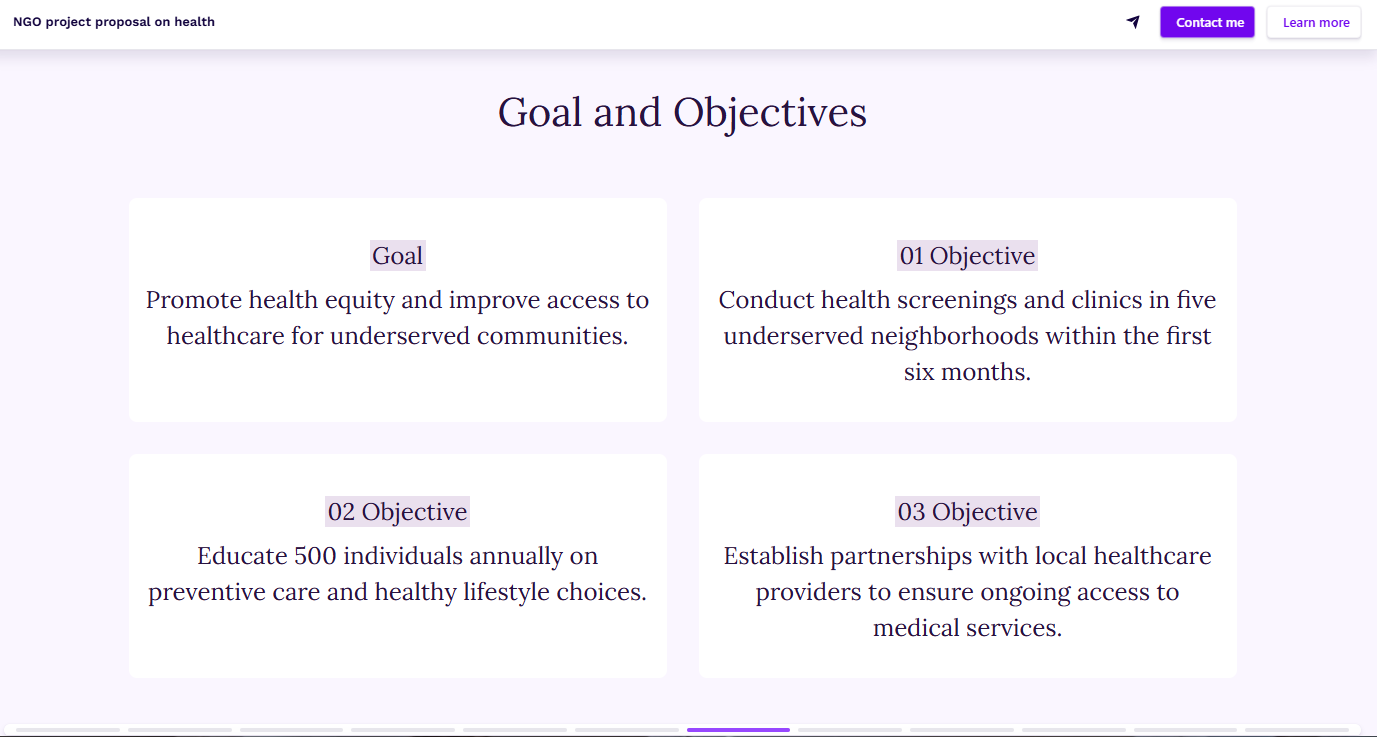 NGO project proposal goals and objectives example