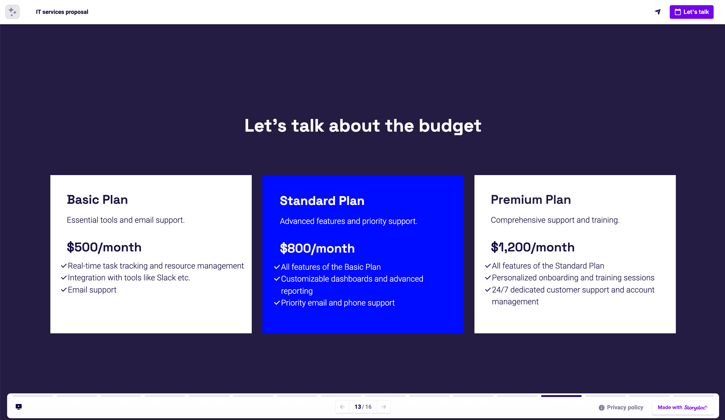 pricing plan slide