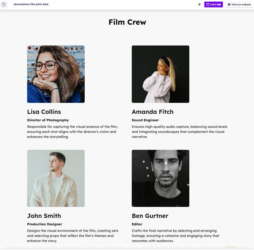 Film proposal team slide example