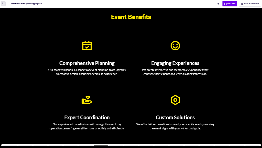 Sports event planning proposal benefits slide example