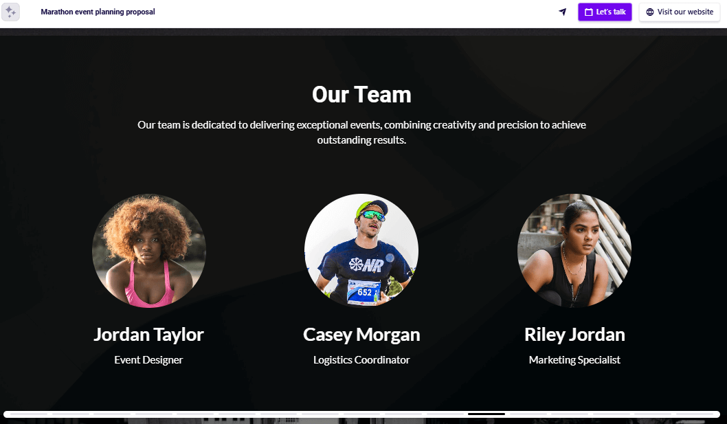 Sports event planning proposal team slide example