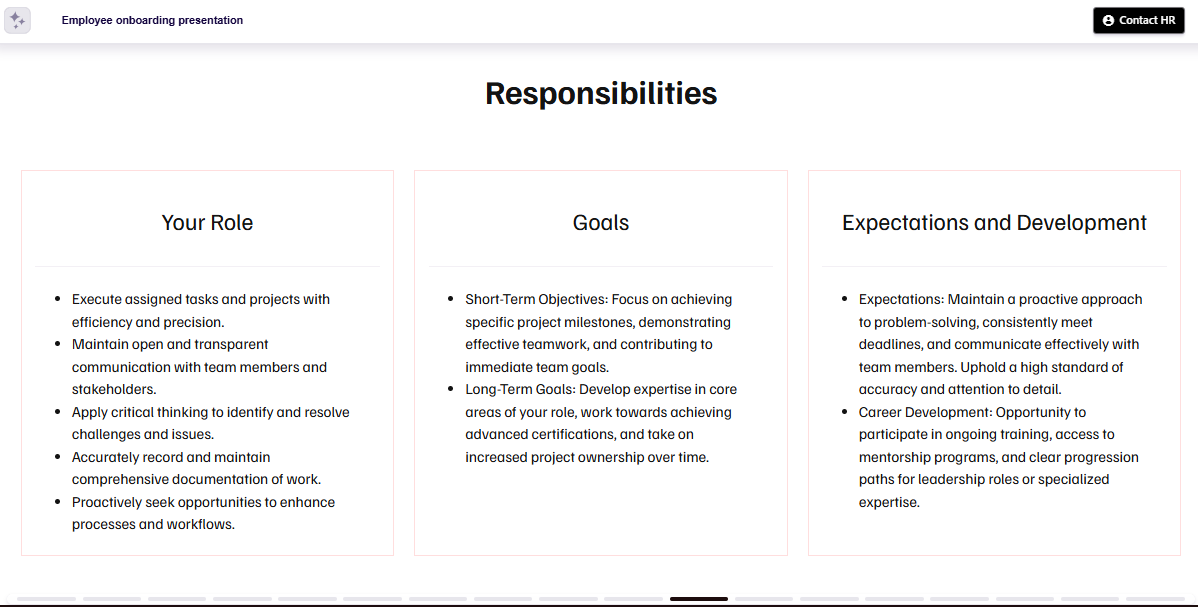 Employee onboarding presentation responsibilities slide example