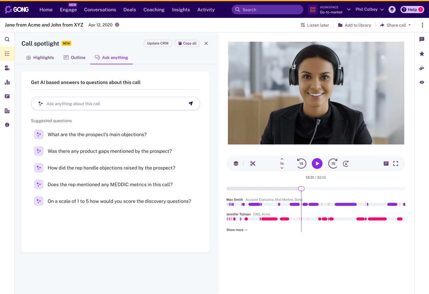 Gong.io - Best sales enablement tools