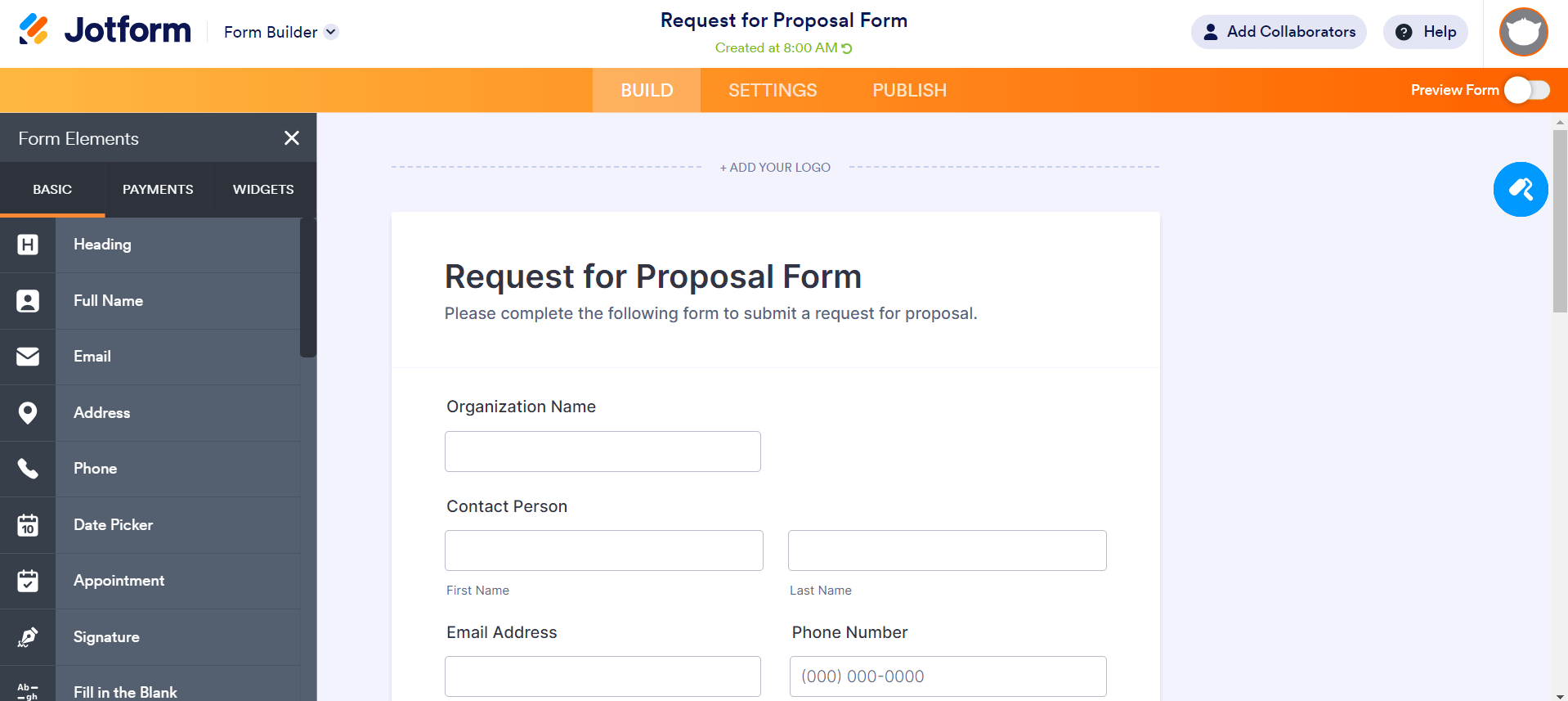 Jotform proposal software