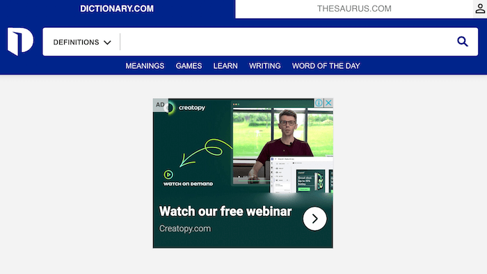 Video ad collateral example on dictiona