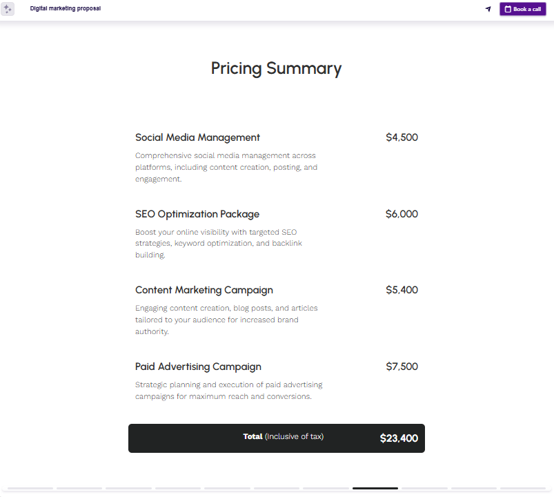 Marketing deck pricing slide example