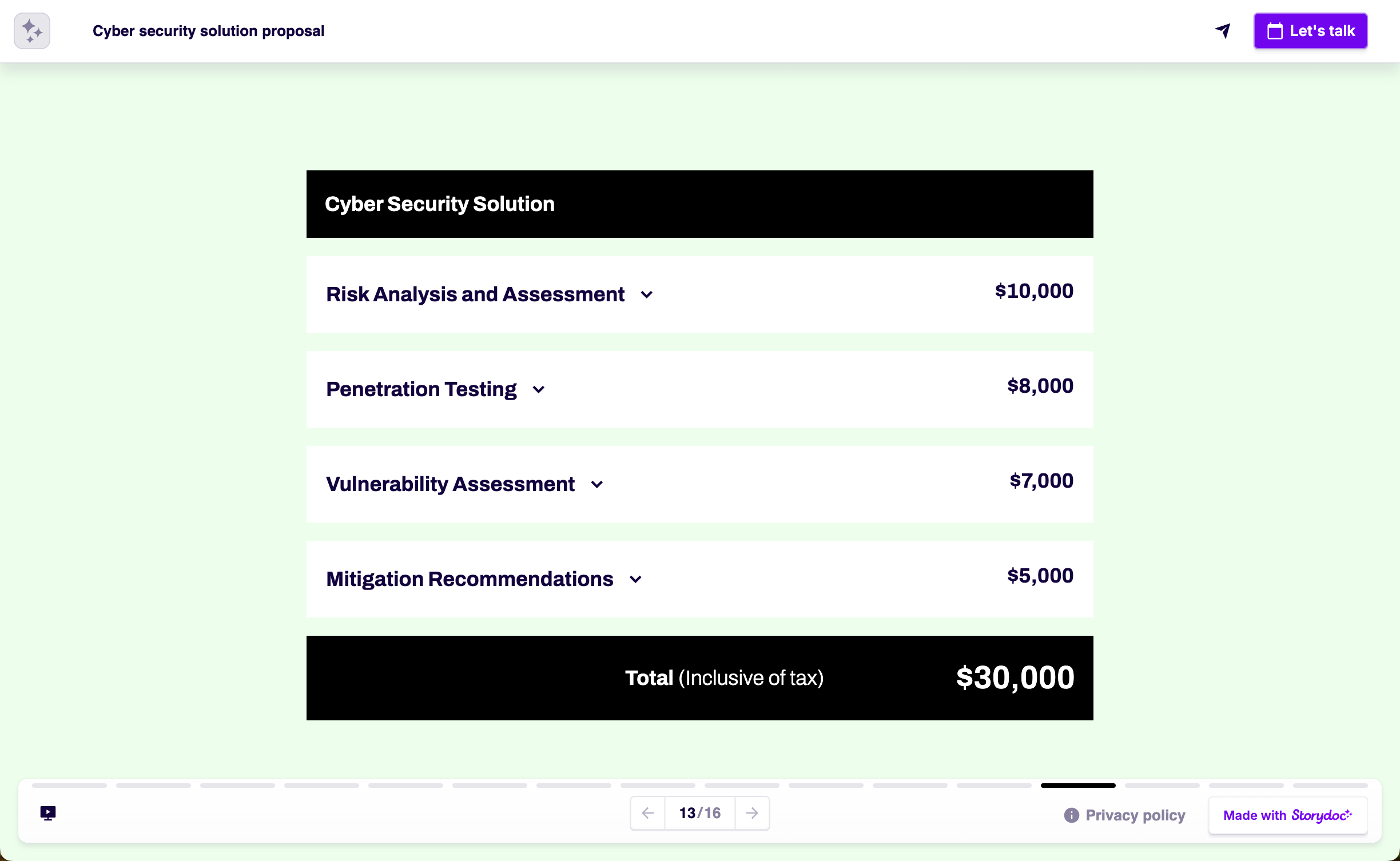 pricing breakdown slide