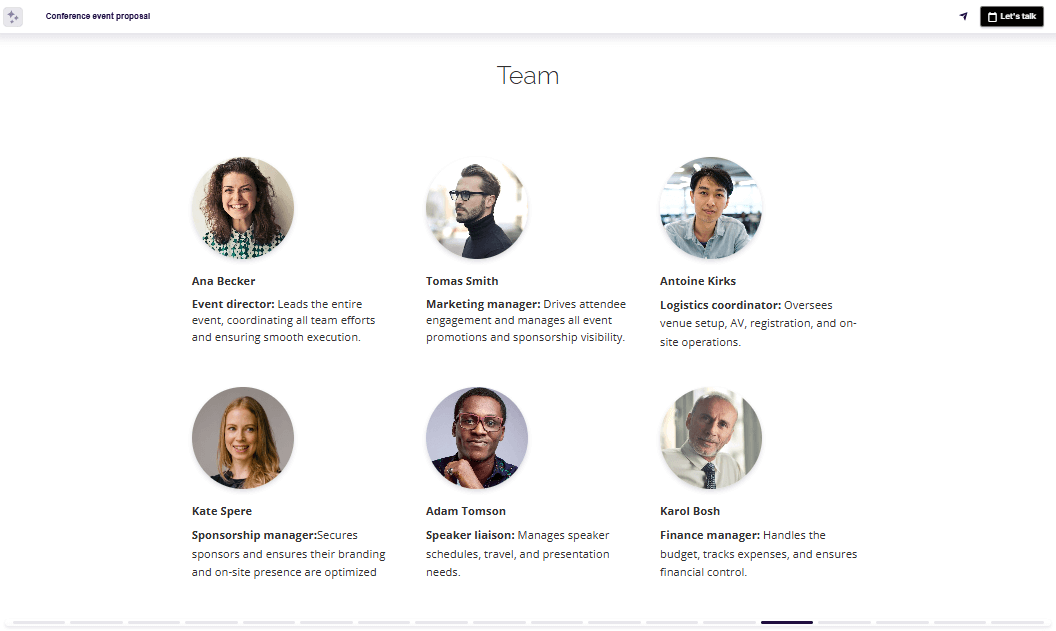 Event planning proposal team slide example