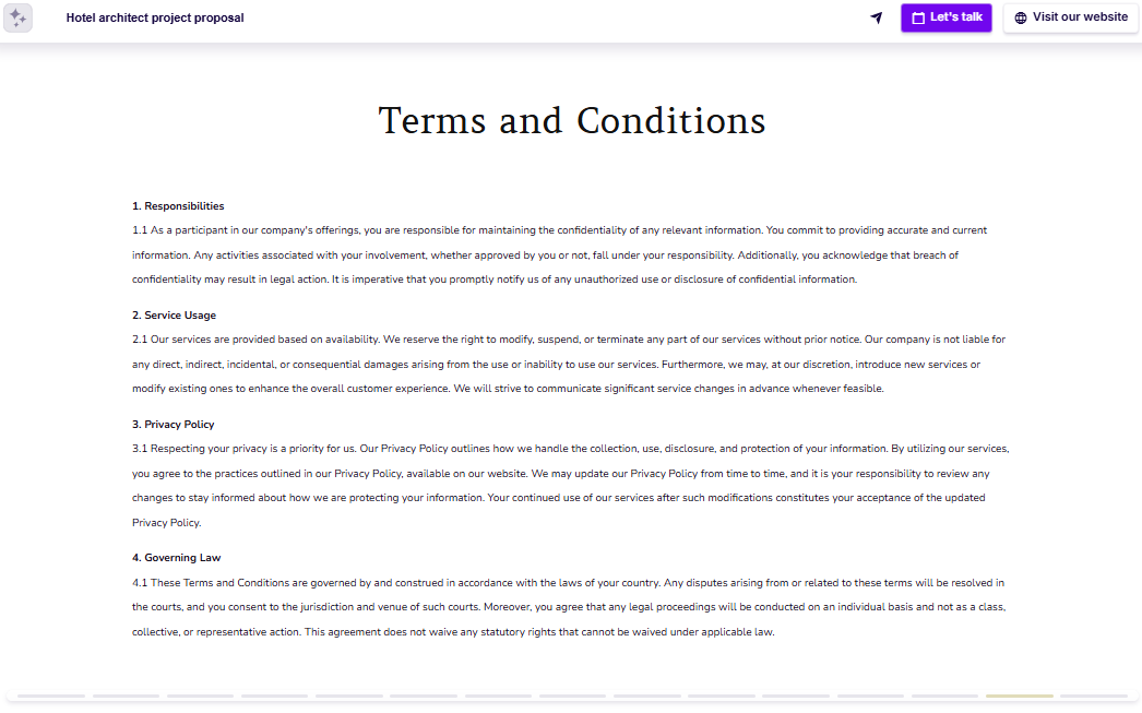 Architecture proposal terms and conditions slide example
