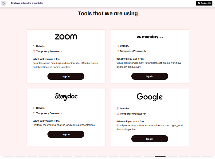 Employee onboarding presentation tools slide example