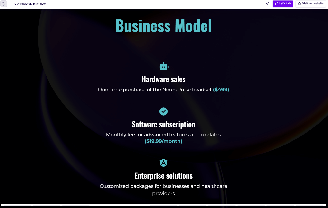Guy Kawasaki pitch deck business model slide example