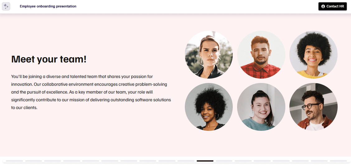 Employee onboarding presentation team slide example