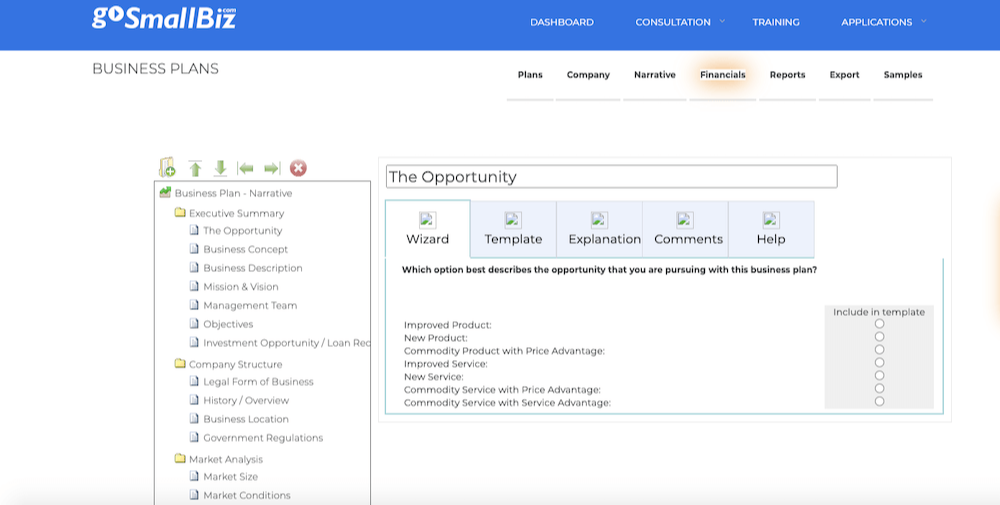GoSmallBiz business plan software