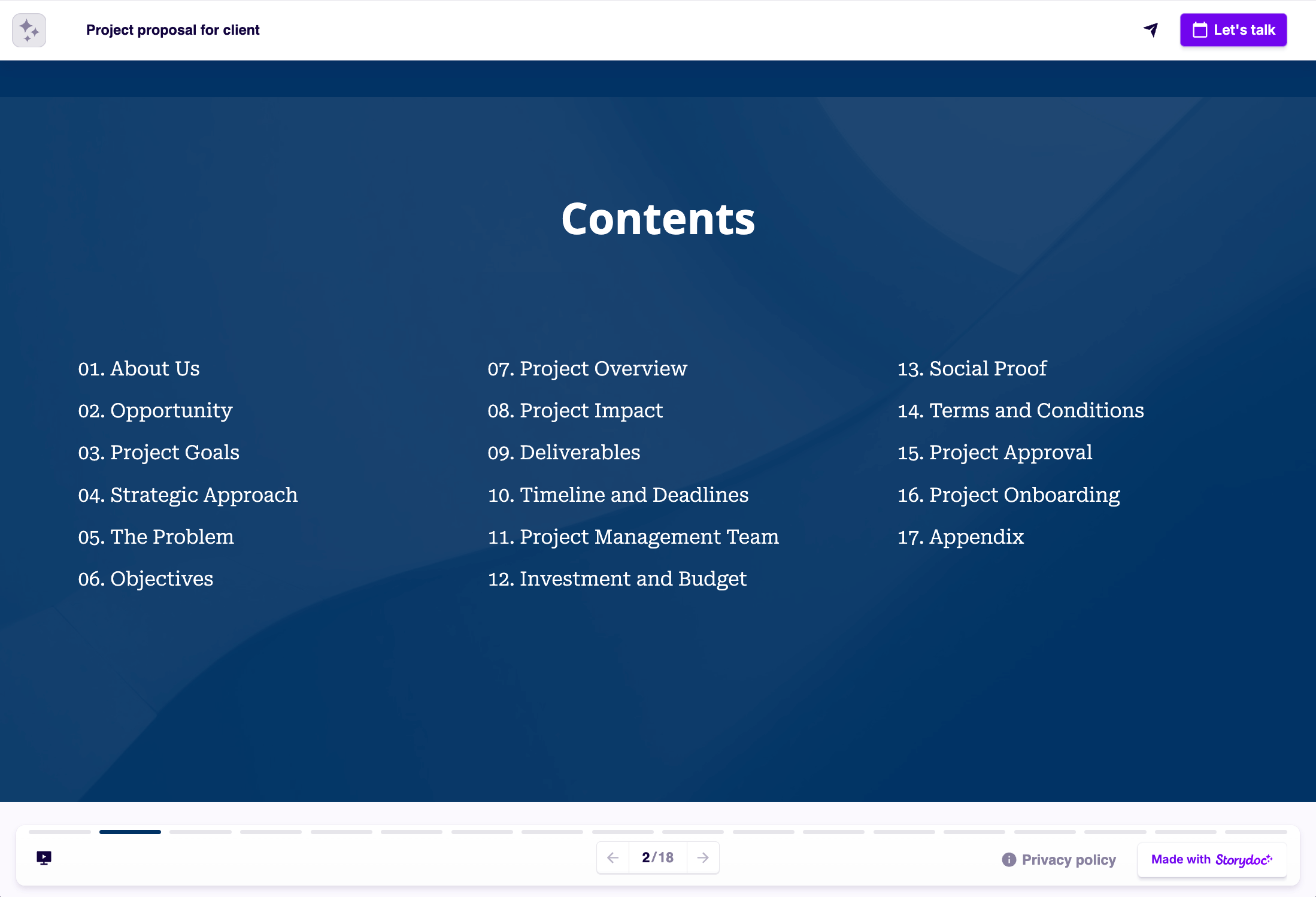 project proposal content table slide