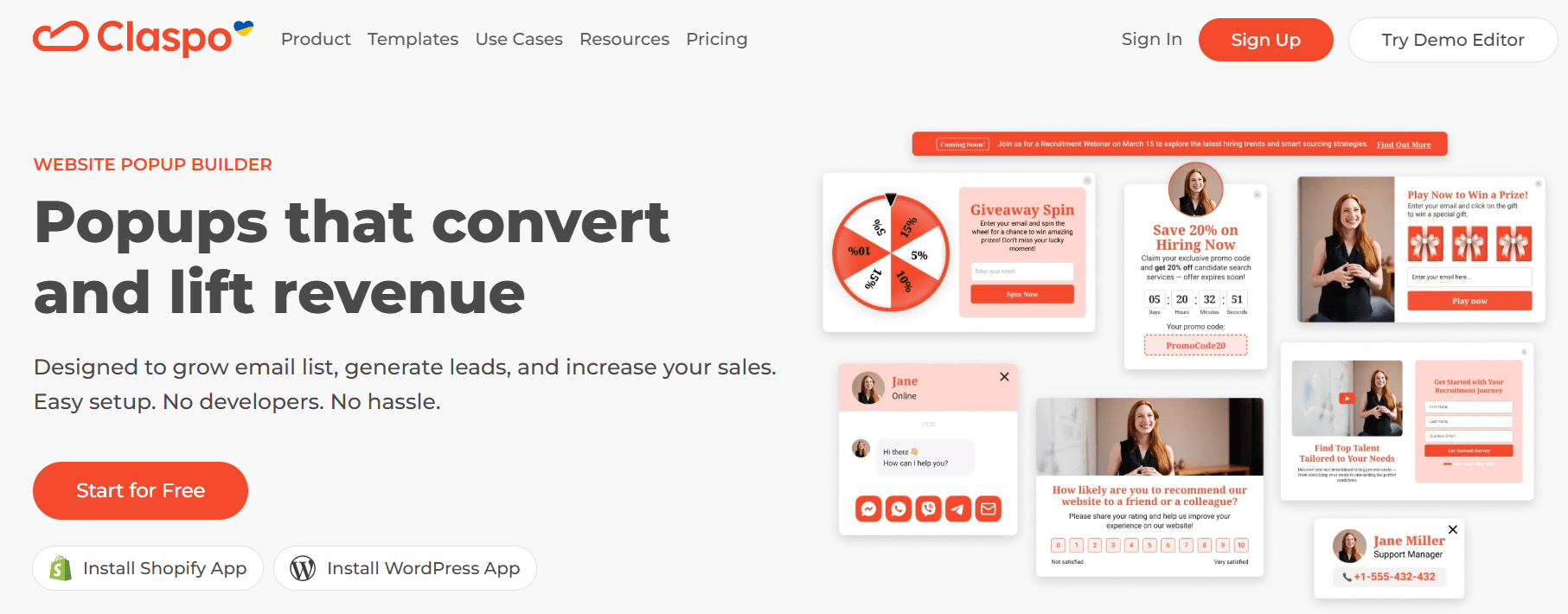 Claspo — On-site lead capture and sales activation platform