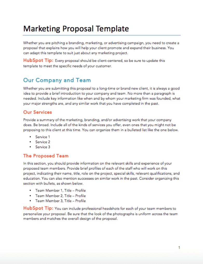 Static marketing proposal template