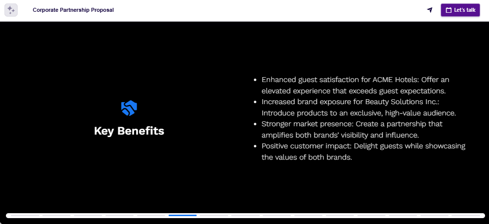 Business partnership proposal key benefits slide example