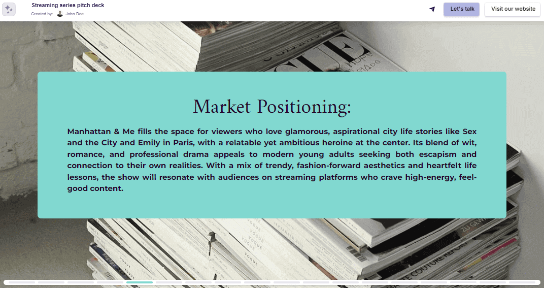 TV show pitch deck market positioning slide example