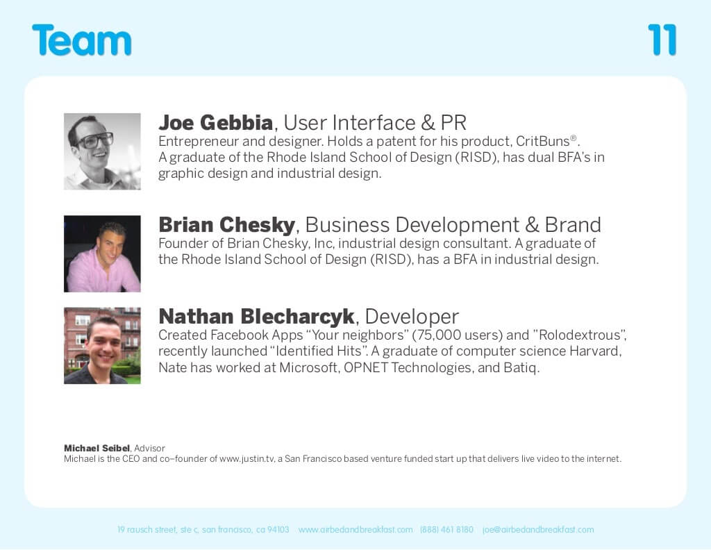 Original Airbnb pitch deck team slide