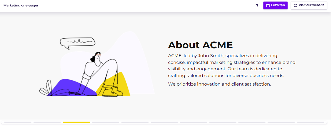 Marketing one-pager about us slide example