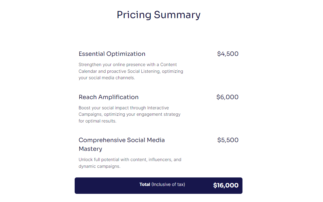 Pricing slide example