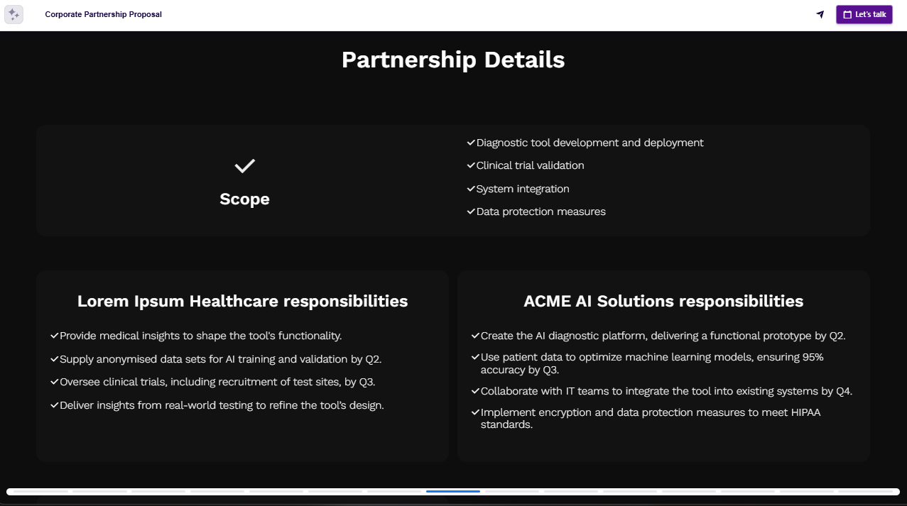 Business partnership proposal partnership details slide example