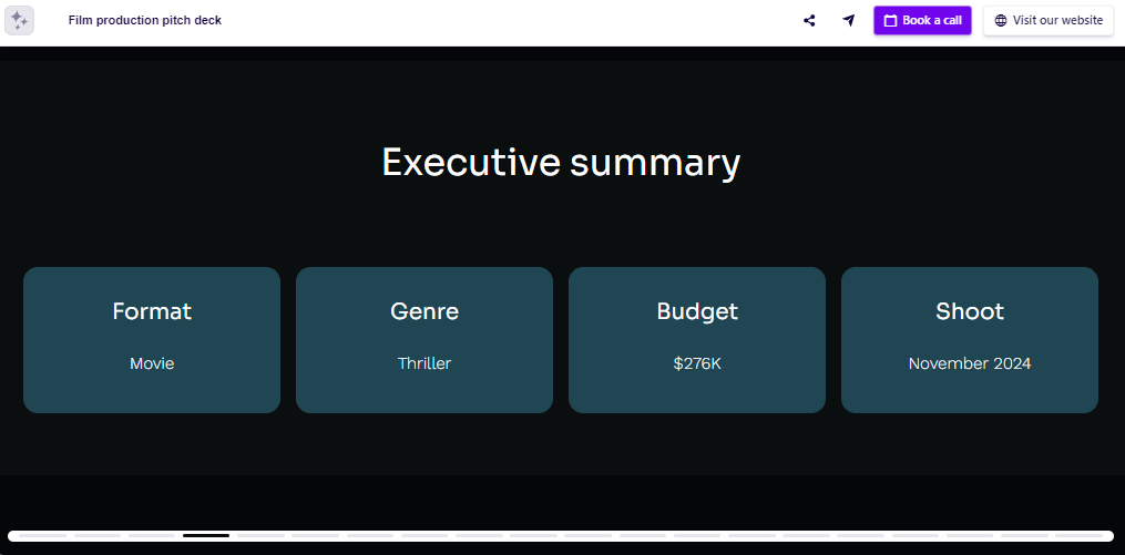 Film production pitch deck executive summary slide example