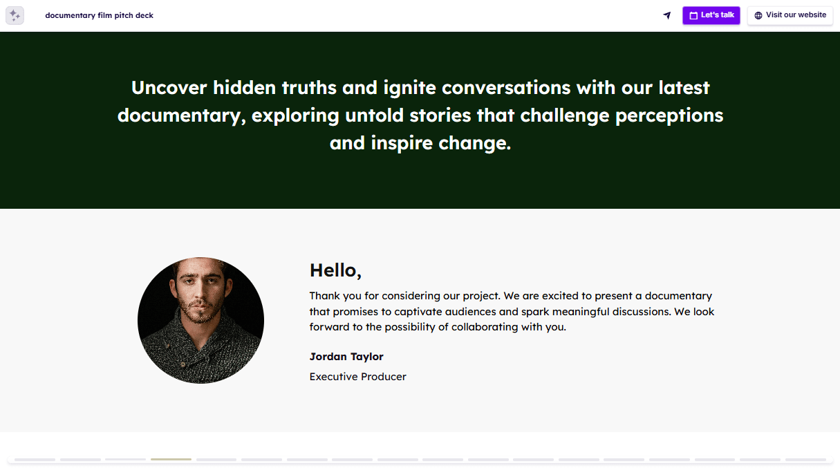 Film proposal logline slide example